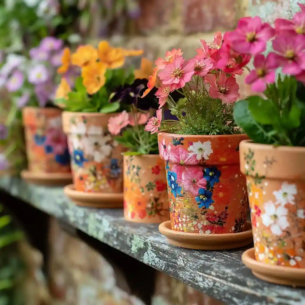 18. Decoupage Flower Pots with Pretty Napkins