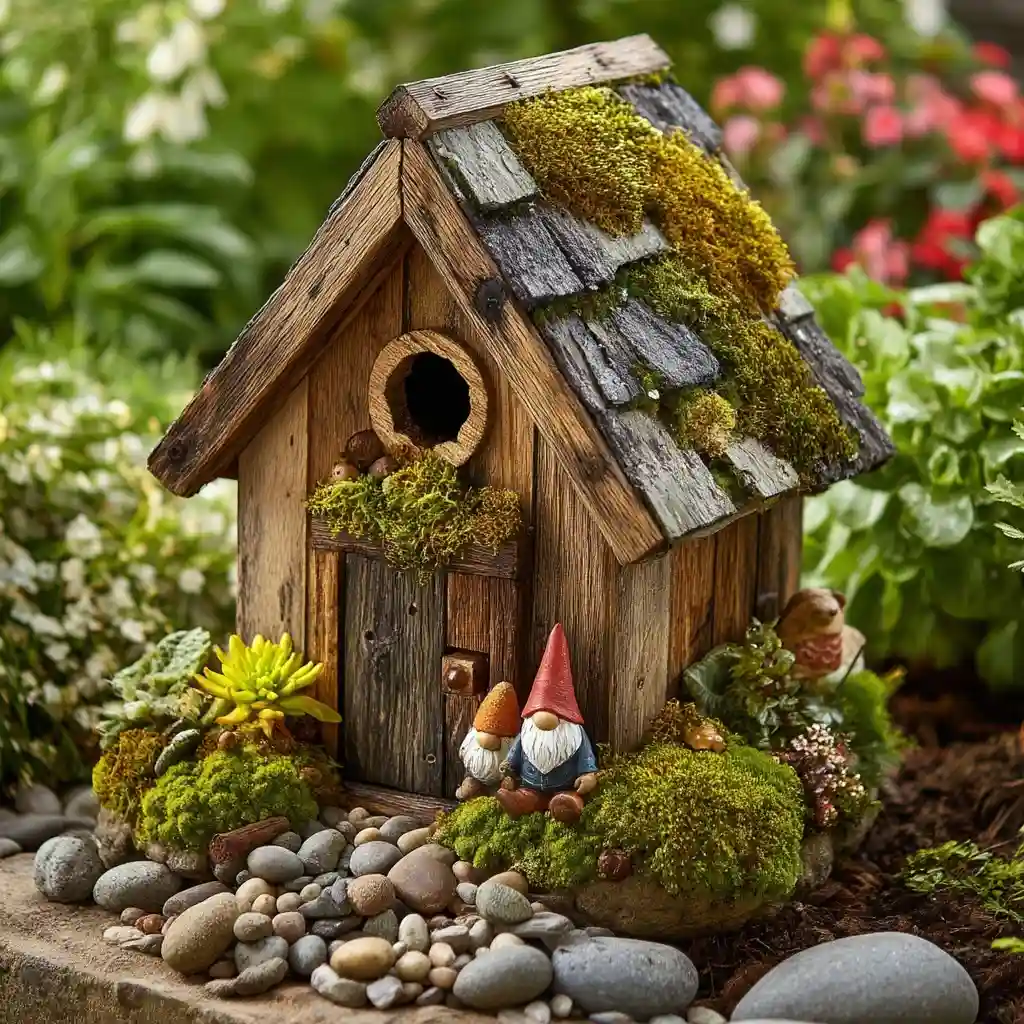 23. Turn a Wood Birdhouse Into a Gnome Dwelling