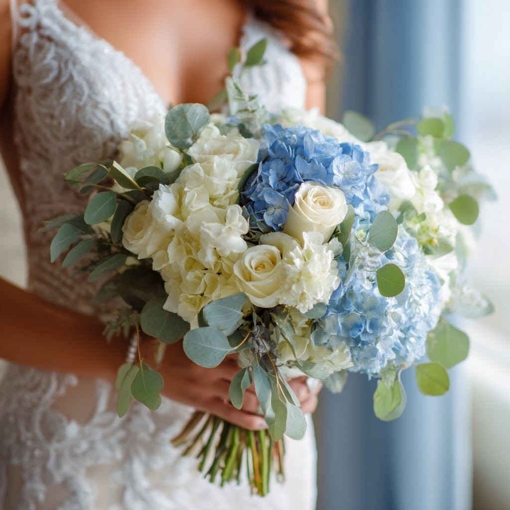 Blue Hydrangea Bouquets for a Romantic Walk Down the Aisle