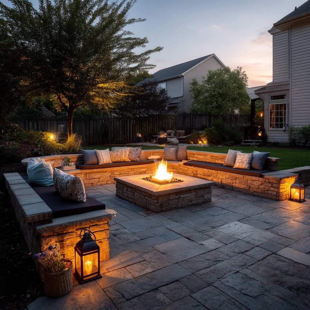 Cozy Fire Pit Corner with Built-In Seating