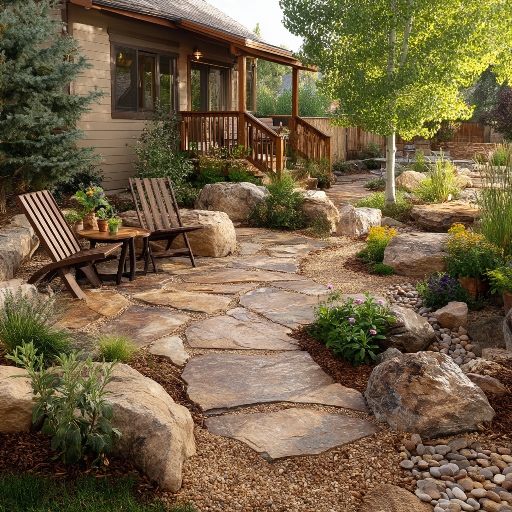  Natural Stone Patio with Flowing Lines