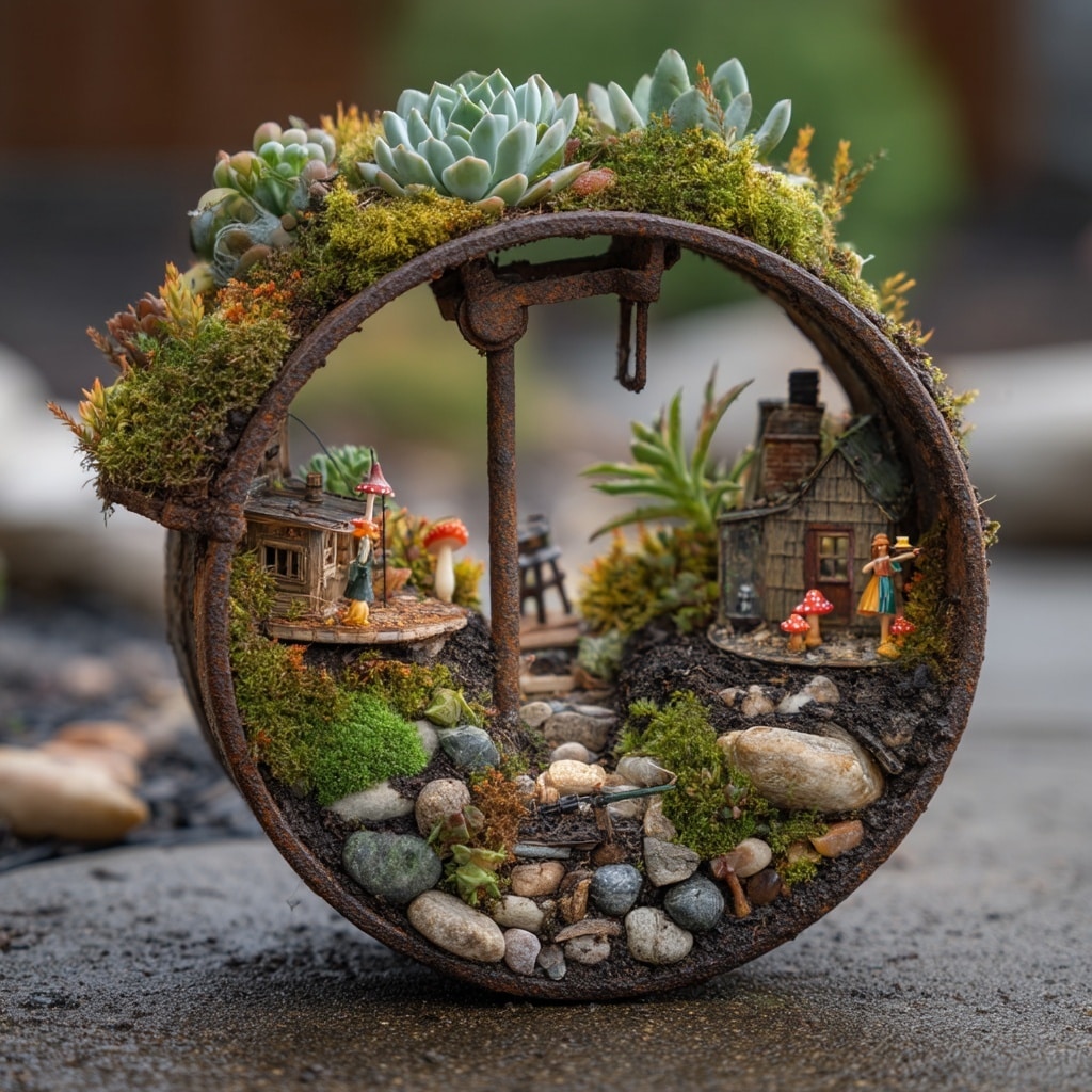 1. Rustic Wheel Garden