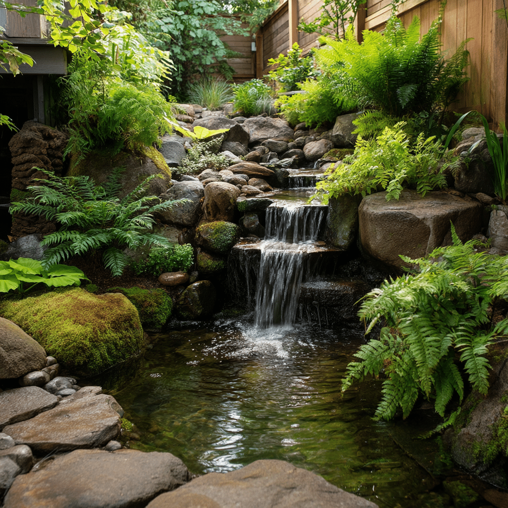 Waterfall and Stone Pond in Garden