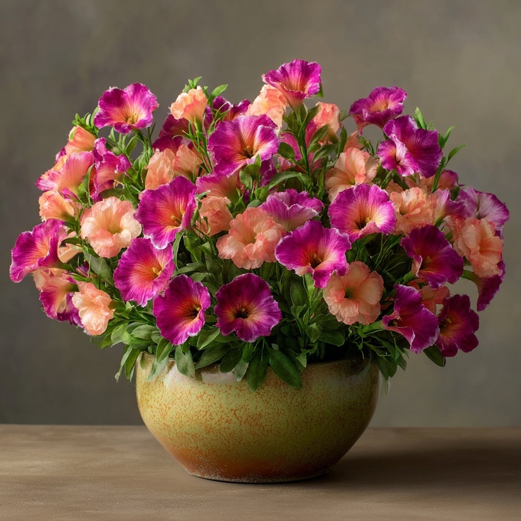 30 Flower Color Combinations for Pots That Always Work 14 Magenta petunias with soft peach