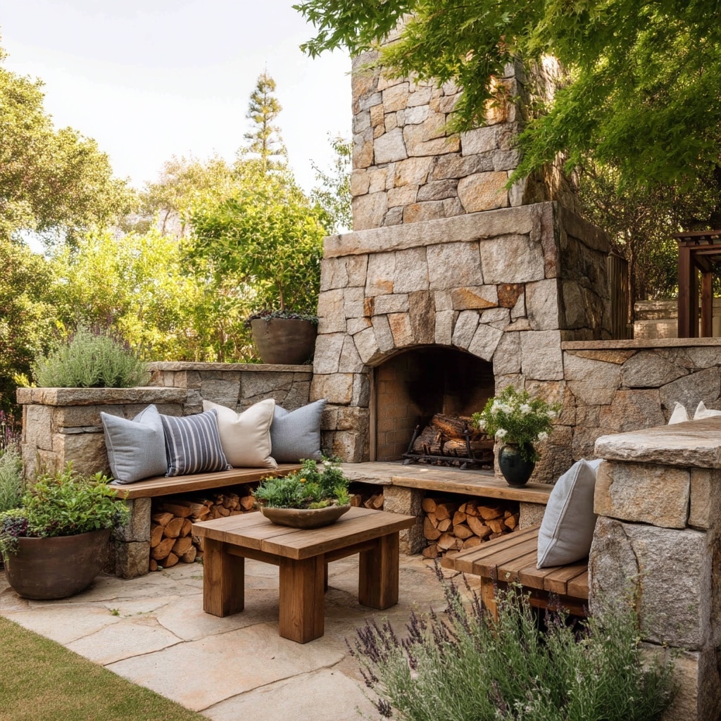  Incorporate a Stone Fireplace in a Rustic Backyard Charm