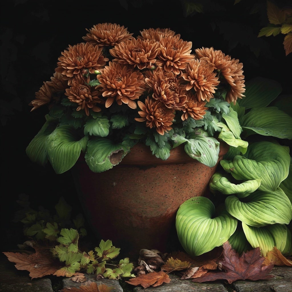 30 Flower Color Combinations for Pots That Always Work 15 Brown chrysanthemums with bright green