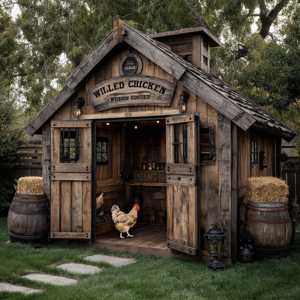 19+ Hilarious Chicken Coop Ideas for Backyard Fun 19 Rustic Saloon Coop