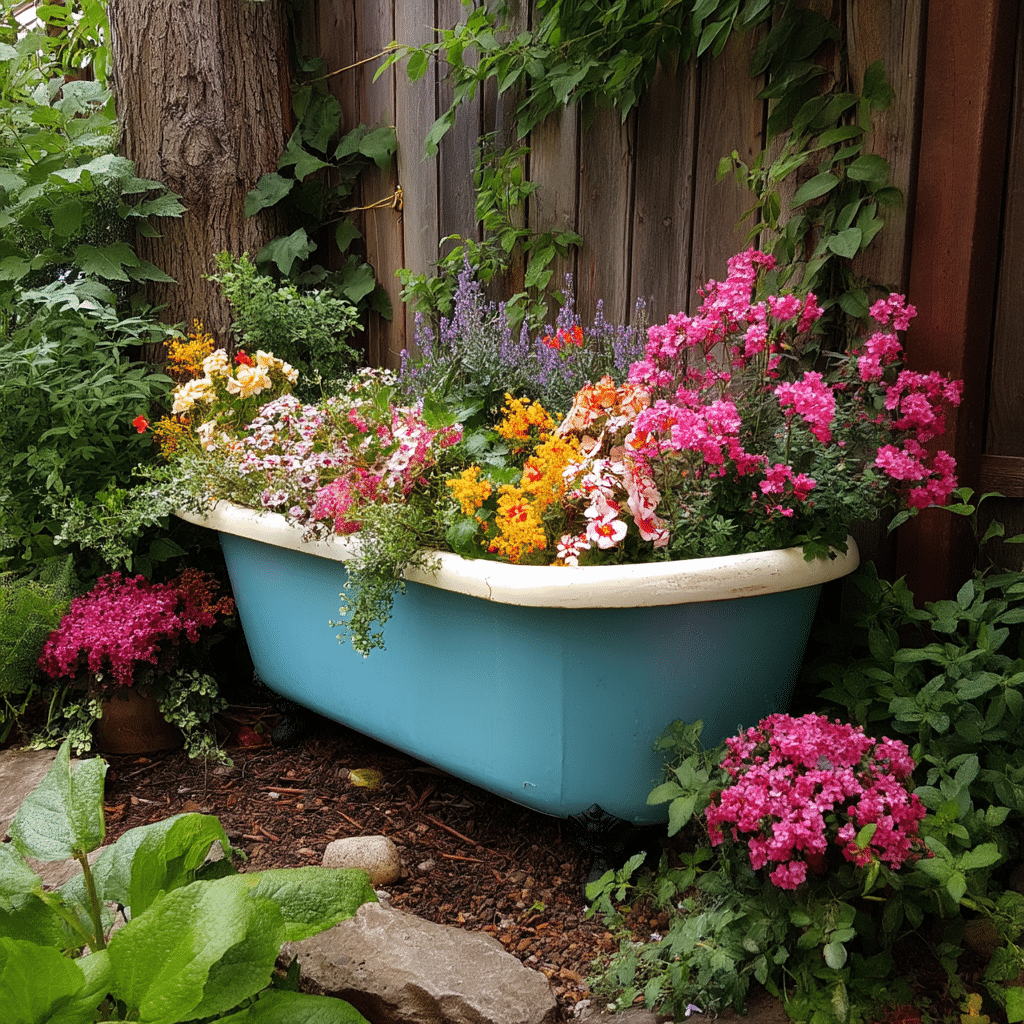 Bathtub Planter Overflowing with Flowers
