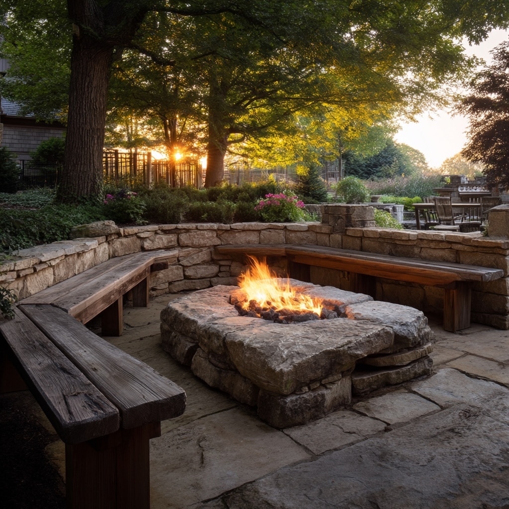 Stone Fire Pit with Wraparound Benches