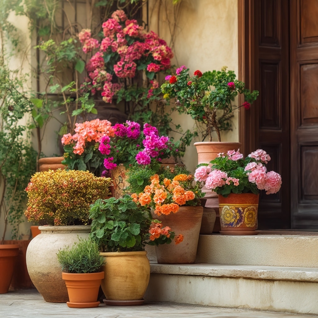 Use Flower Pots to Frame Your Entryway