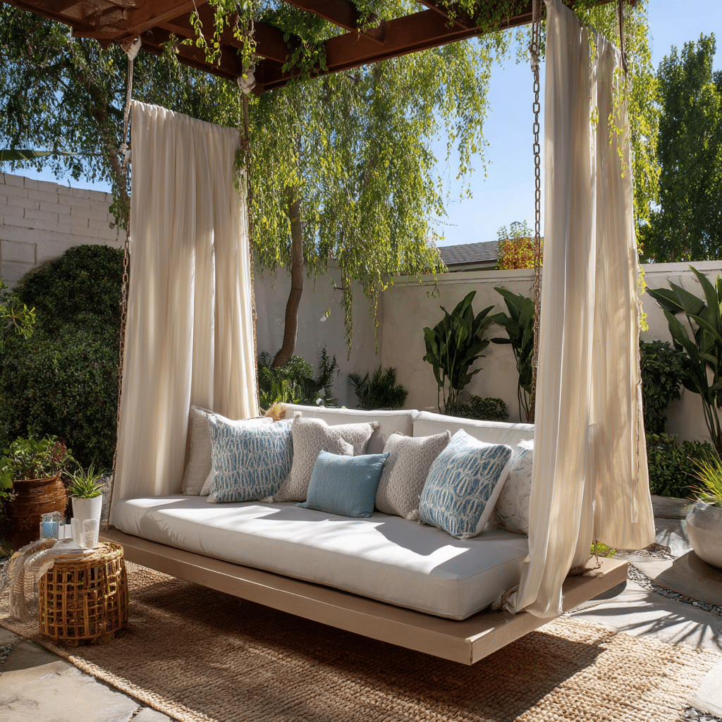  Suspended Daybed Swing with Curtains