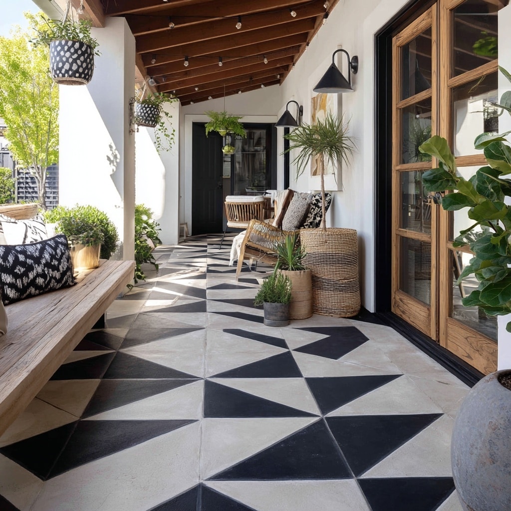 Geometric Painted Patio Floor