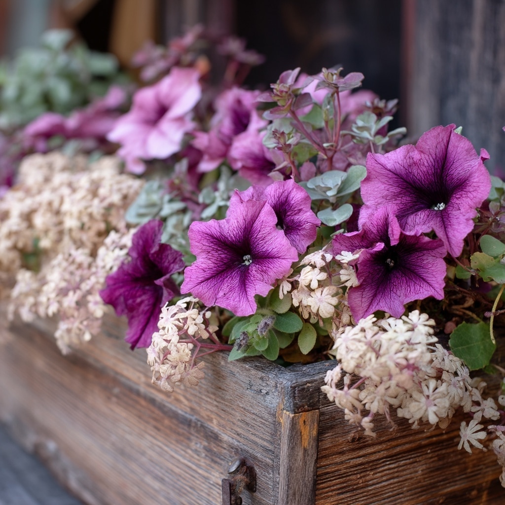 30 Flower Color Combinations for Pots That Always Work 30 .Mauve petunias and cream sedum