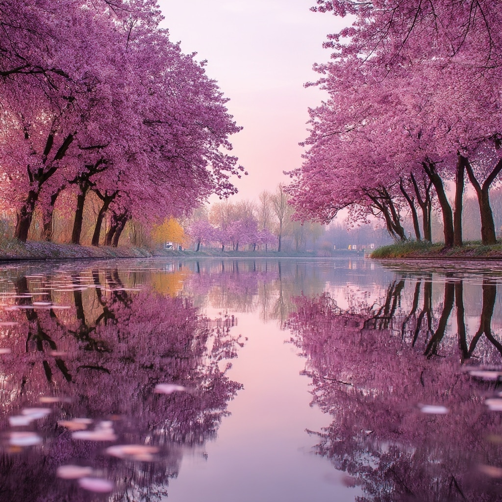 Reflected Cherry Blossoms in Water