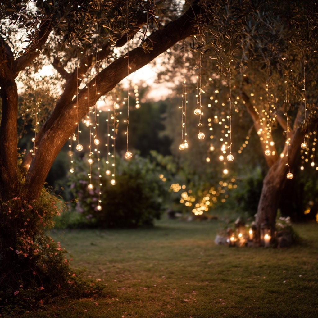 10 Large Fairy Garden Ideas for a Magical Backyard 8 Hang Twinkle Lights in the Trees