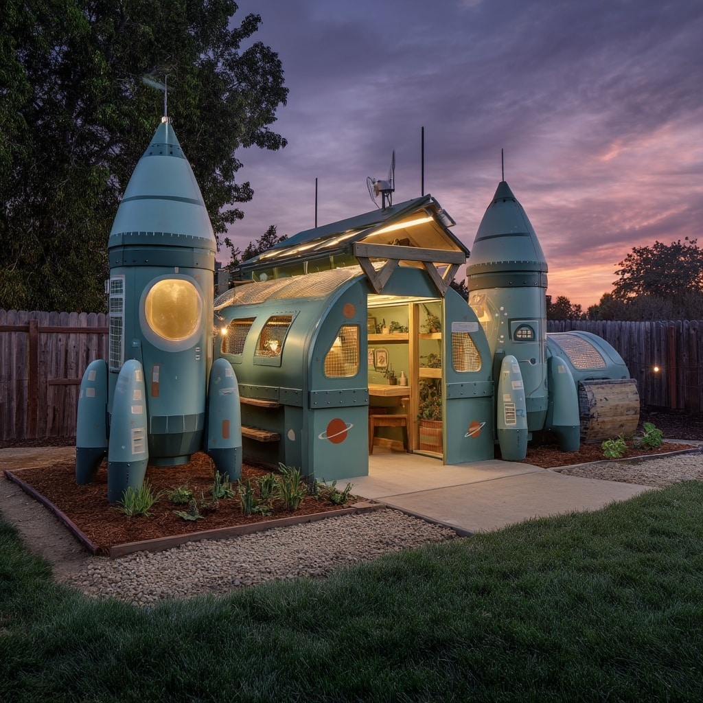 19+ Hilarious Chicken Coop Ideas for Backyard Fun 8 Space Odyssey Coop