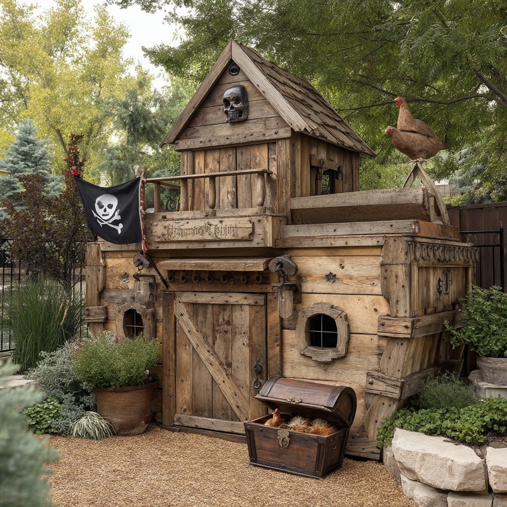 19+ Hilarious Chicken Coop Ideas for Backyard Fun 9 Pirate Ship Coop