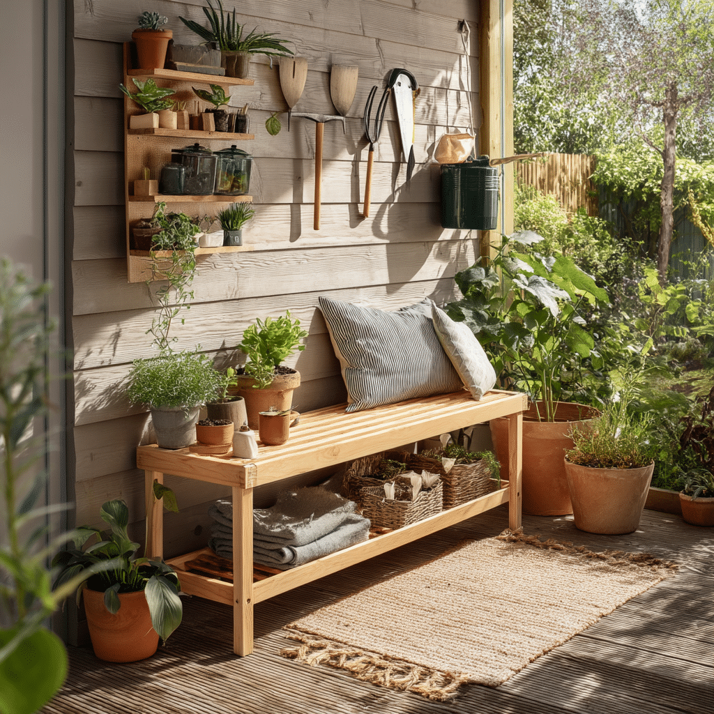 Add a Narrow Bench or Fold-Down Table for Functionality
