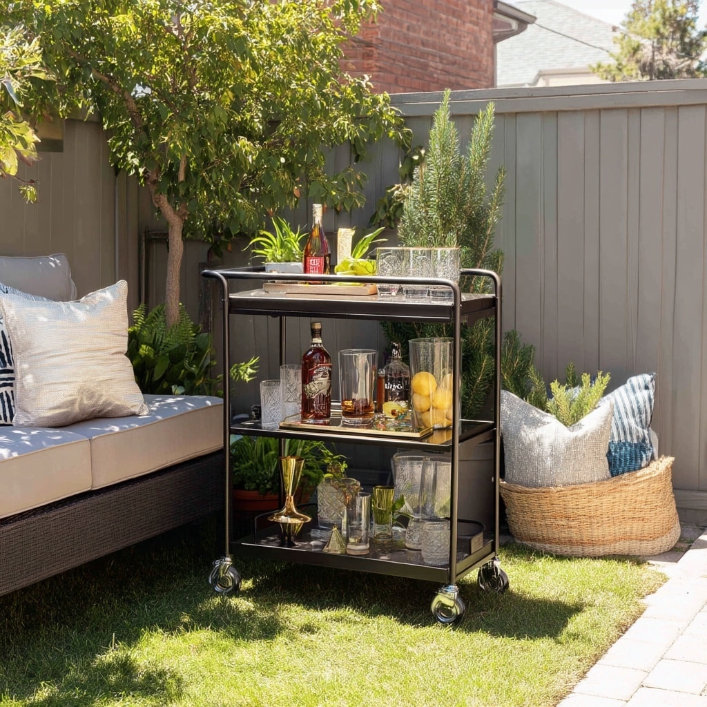 13 Fantastic Backyard Ideas for Small Yards 2 Add a Multifunctional Outdoor Bar Cart