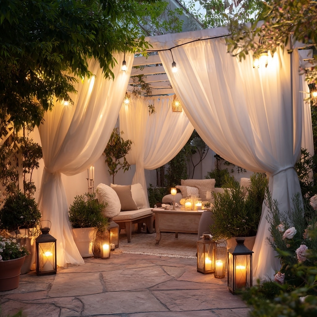 10 Backyard Patio Ideas for Myrtle Beach Homes 2 Enclosed Patio with Sheer Curtains and Greenery