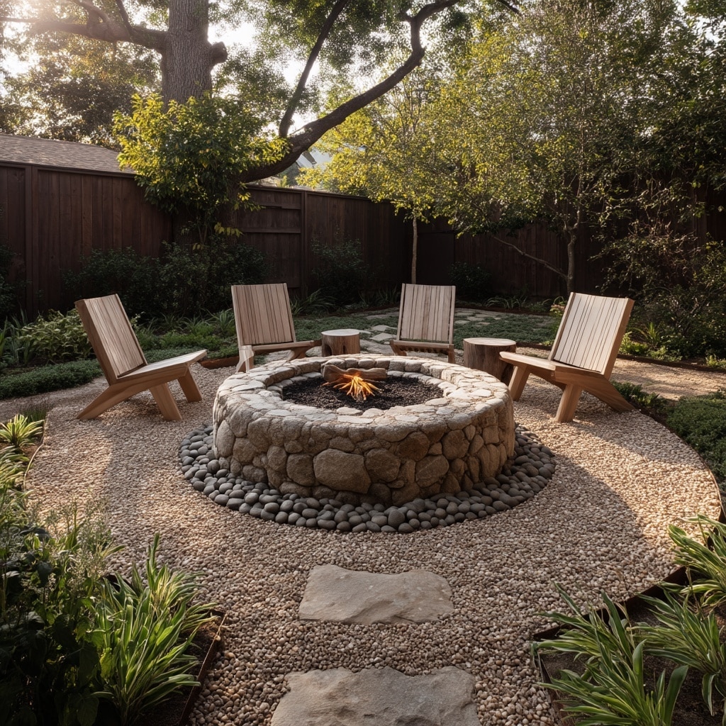 Fire Pit Ideas for a Backyard That Feel Cozy & Stylish 2 Small Stone Firepit with Gravel Circle