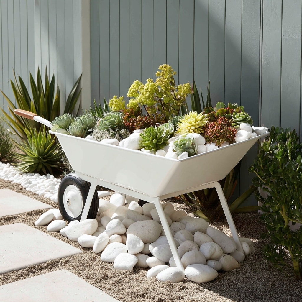8 Creative Wheelbarrow Planter Ideas for Your Garden 3 Succulent Wheelbarrow Planter