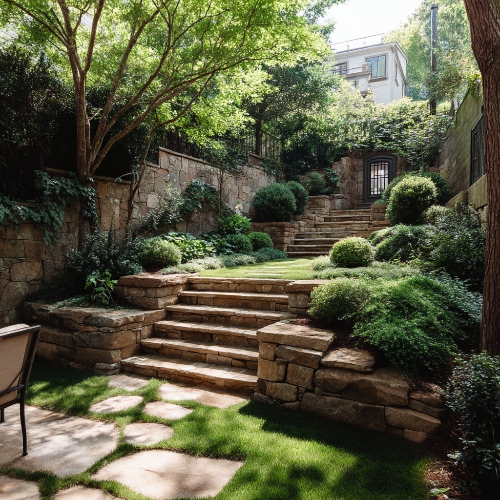 Landscaping Ideas for an Uneven Sloped Backyard 2 Terraced Levels and Steps