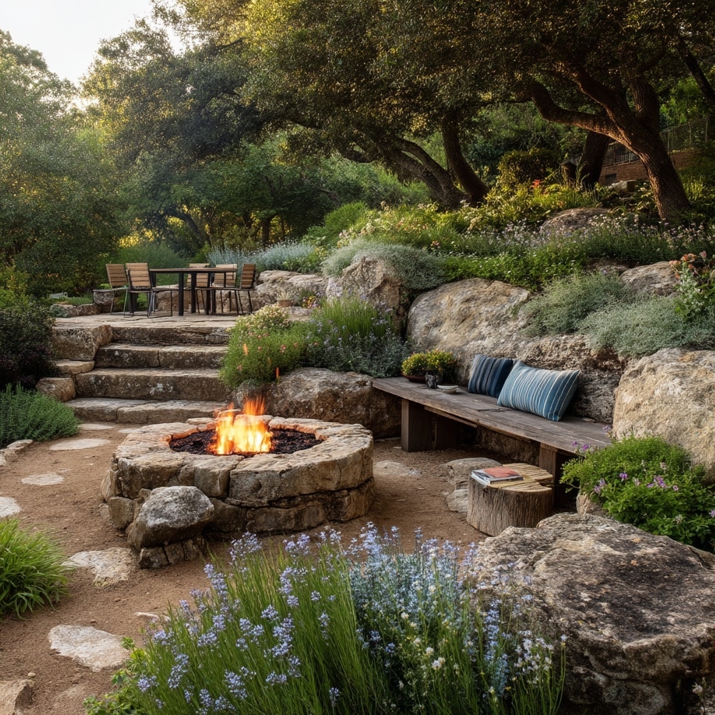 Fire Pit Ideas for a Backyard That Feel Cozy & Stylish 15 Fire Pit Near a Garden Bed