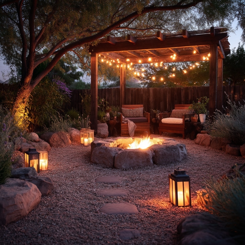 DIY Backyard Fire Pit Ideas on a Budget 3 Add Lighting for Warmth and Ambience