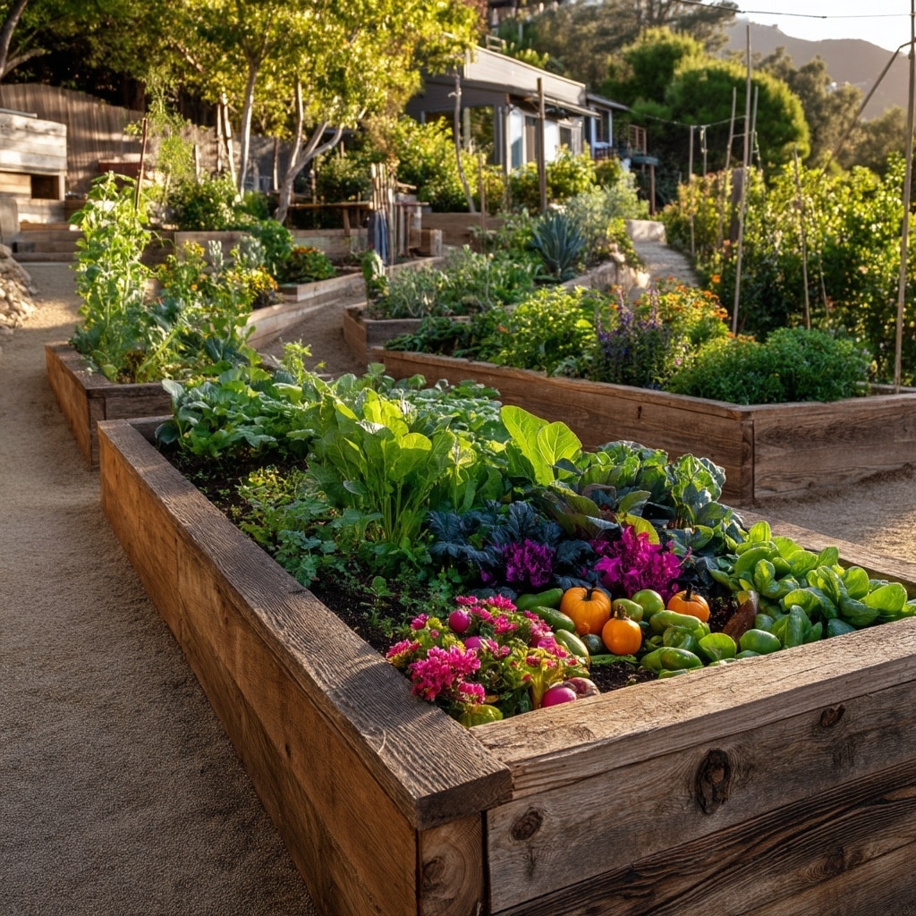 Landscaping Ideas for an Uneven Sloped Backyard 3 Angled Raised Garden Beds