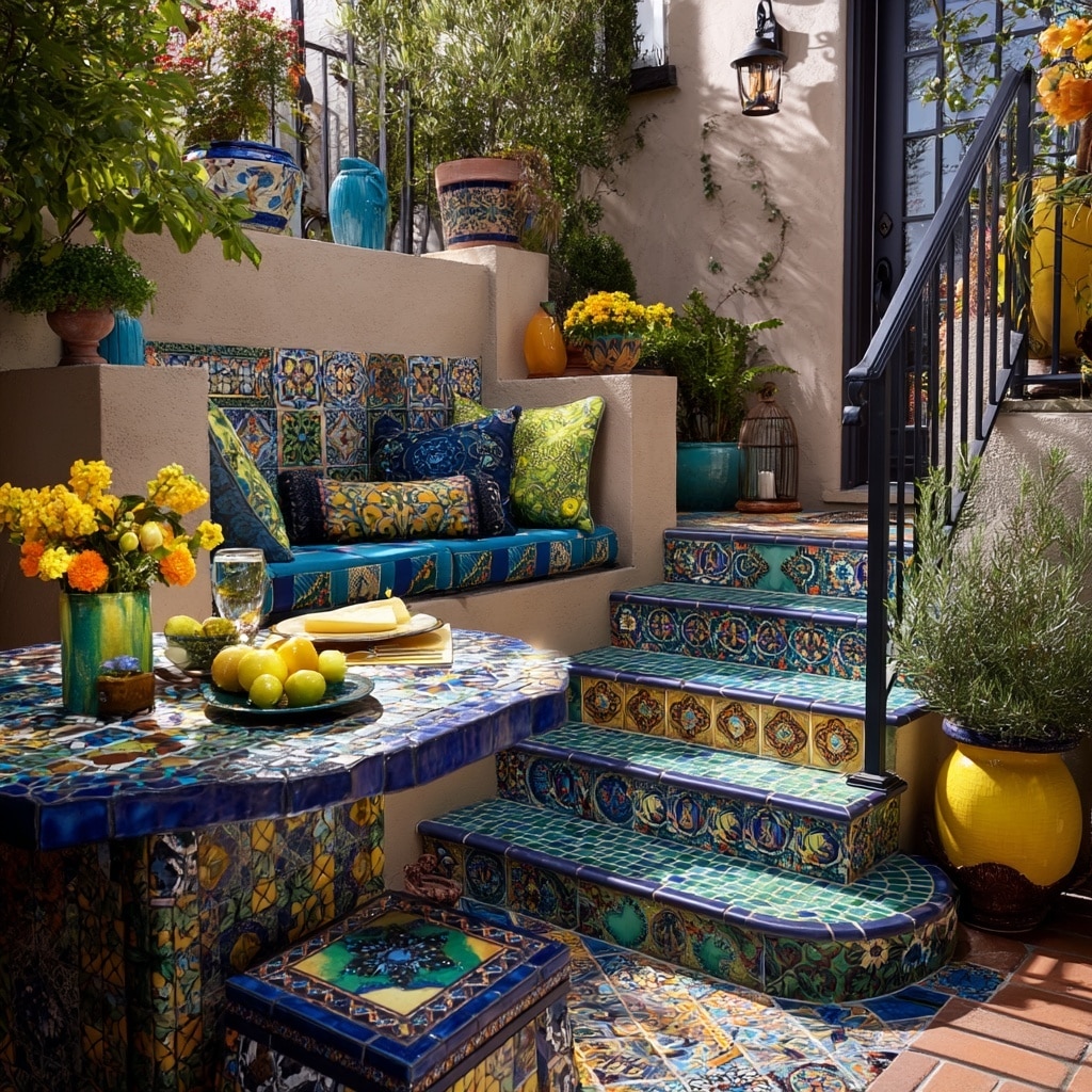 14 Mediterranean Backyard Ideas for a Stylish Retreat 5 Colorful Mosaic Tiles