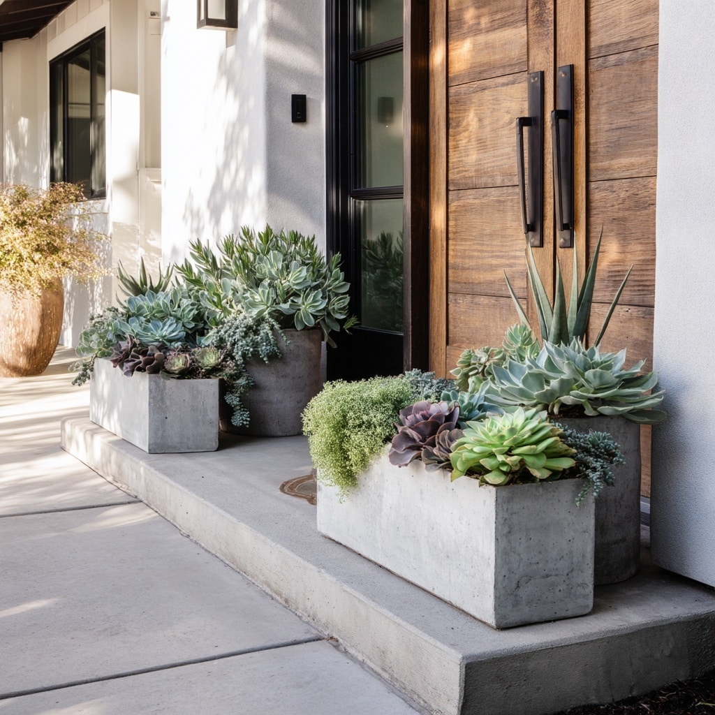 Front Porch Planters: 10 Stylish Ideas for Every Season 4 Go Modern with Succulents for Texture and Simplicity