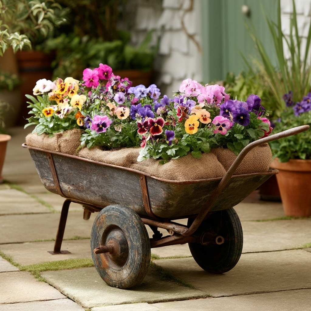 8 Creative Wheelbarrow Planter Ideas for Your Garden 5 Wood Wheelbarrow Planter