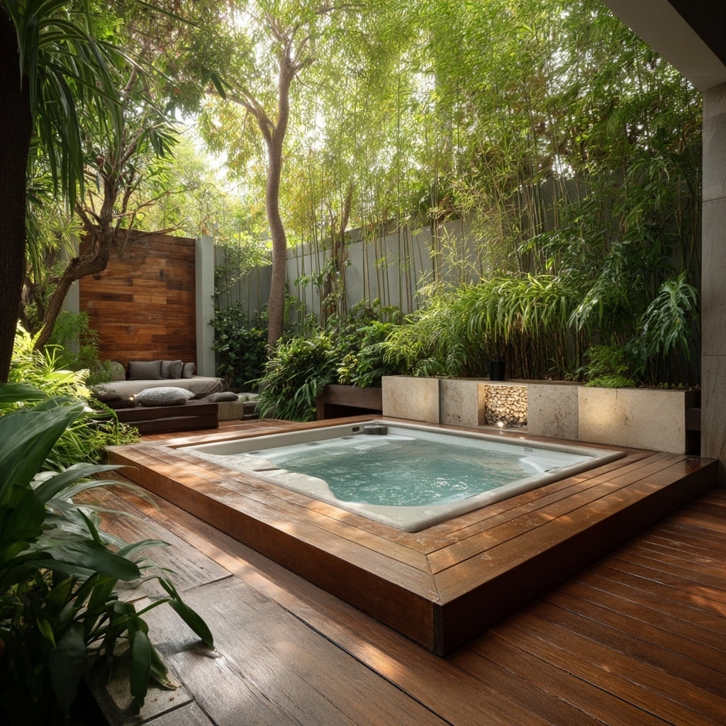15 Backyard Jacuzzi Ideas for Ultimate Outdoor Relaxation 5 Built-In Deck Jacuzzi