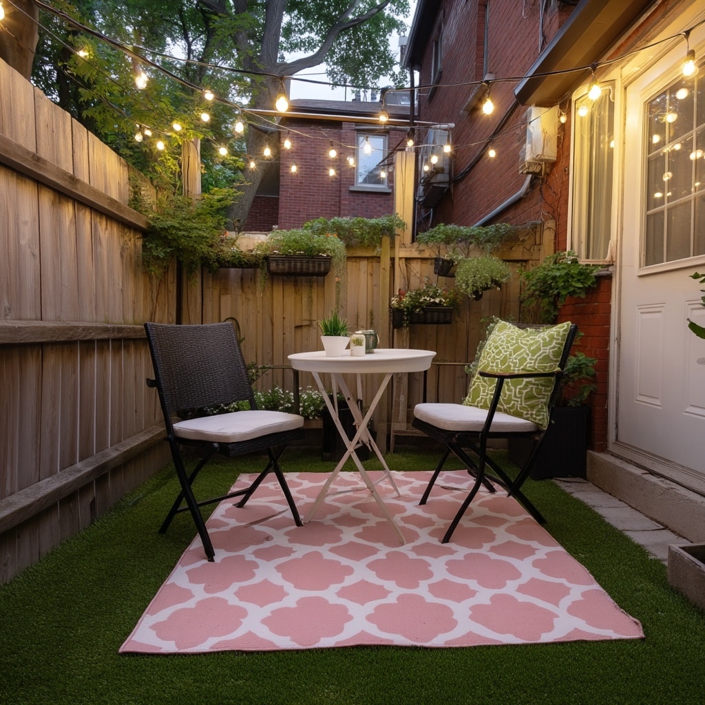 11 Budget Backyard Ideas for Small Yards That Wow 6 Define Space with an Outdoor Rug