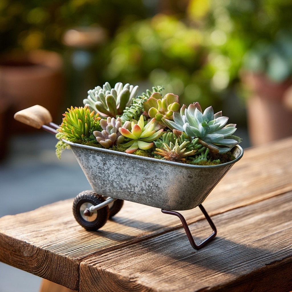 8 Creative Wheelbarrow Planter Ideas for Your Garden 7 4. Tabletop Wheelbarrow Planter