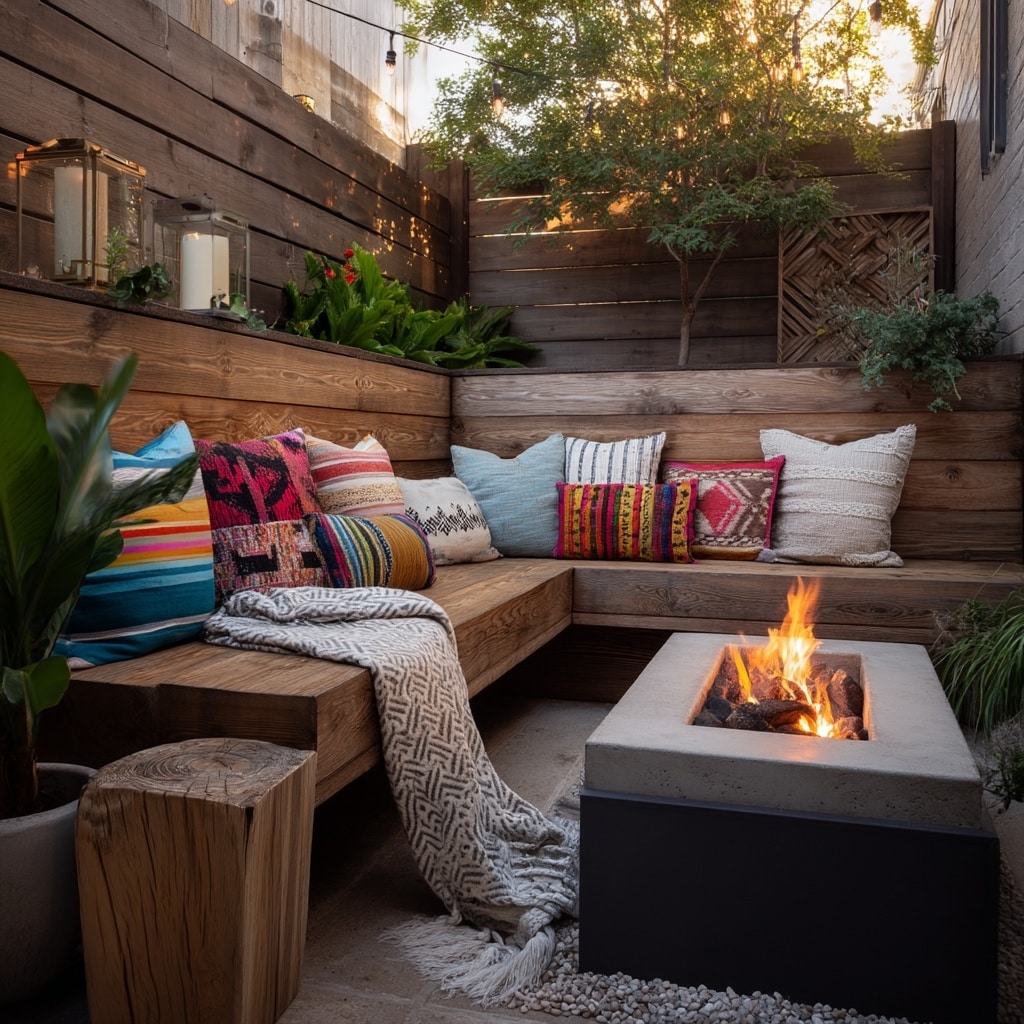 DIY Backyard Fire Pit Ideas on a Budget 6 5. Use Pillows and Pops of Color to Personalize Your Space