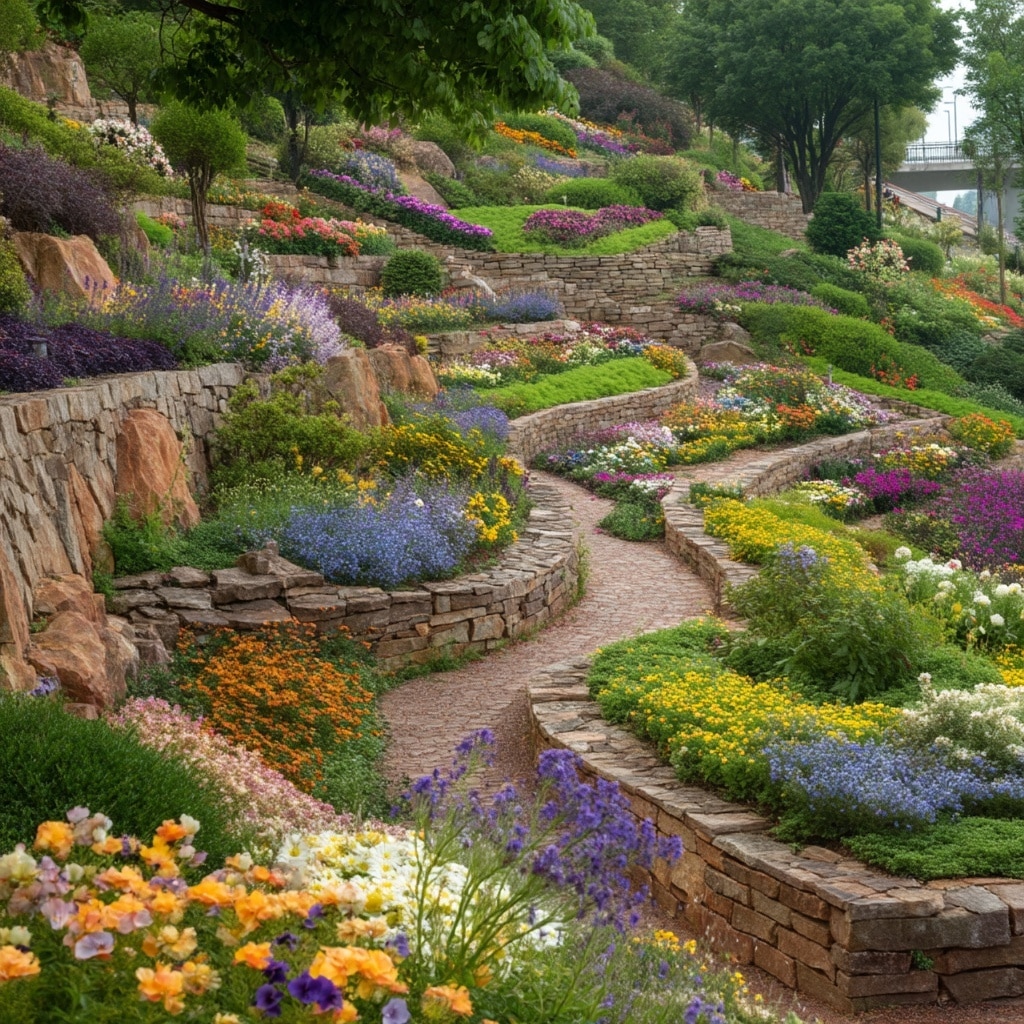 Landscaping Ideas for an Uneven Sloped Backyard 8 Tiered Flower Beds for Color and Structure