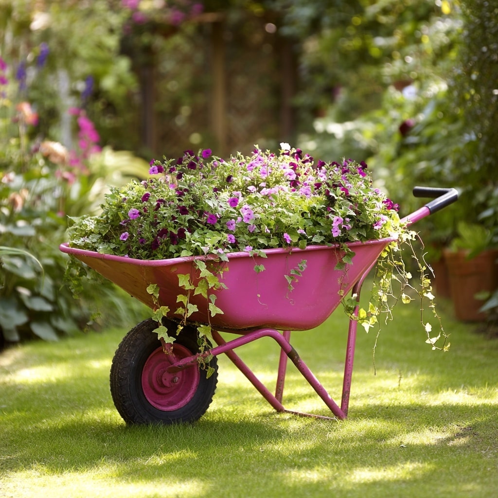 8 Creative Wheelbarrow Planter Ideas for Your Garden 11 Pink Wheelbarrow Planter