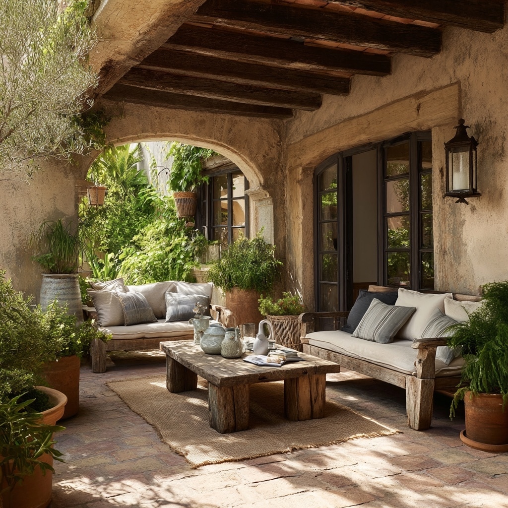 14 Mediterranean Backyard Ideas for a Stylish Retreat 11 Rustic Outdoor Furnishings