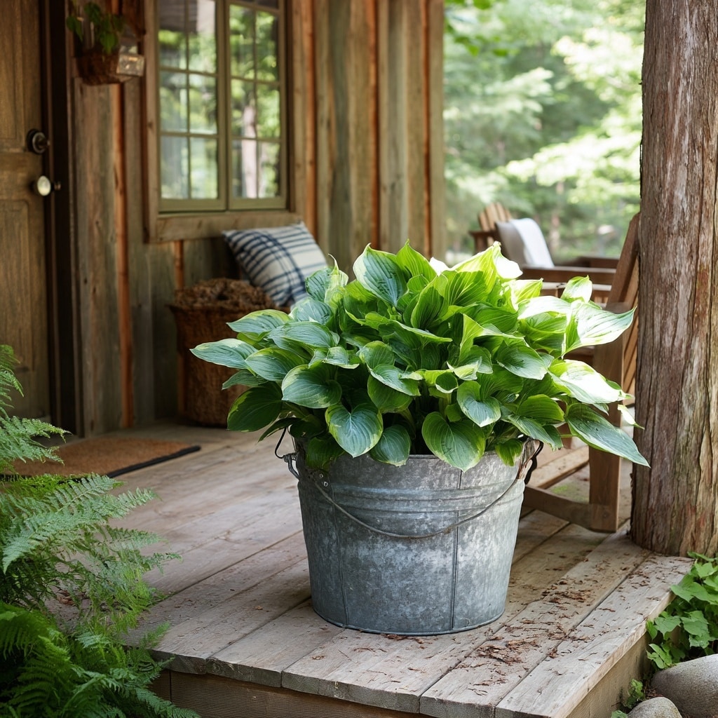 15+ Front Porch Plants and Pot Ideas for Instant Curb Appeal 5 Budget-Friendly Hostas in Repurposed Containers