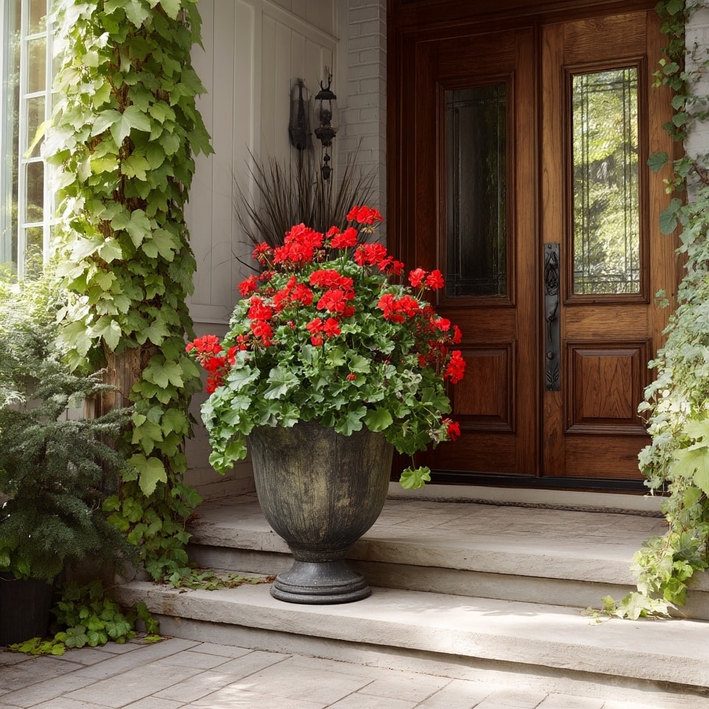 15+ Front Porch Plants and Pot Ideas for Instant Curb Appeal 2 Go-To Planter with Geraniums