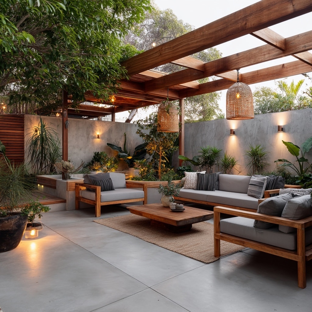 Cement Patio Ideas Backyard – 7 Stylish Outdoor Designs 7 Polished Cement Patios with Timber Accents