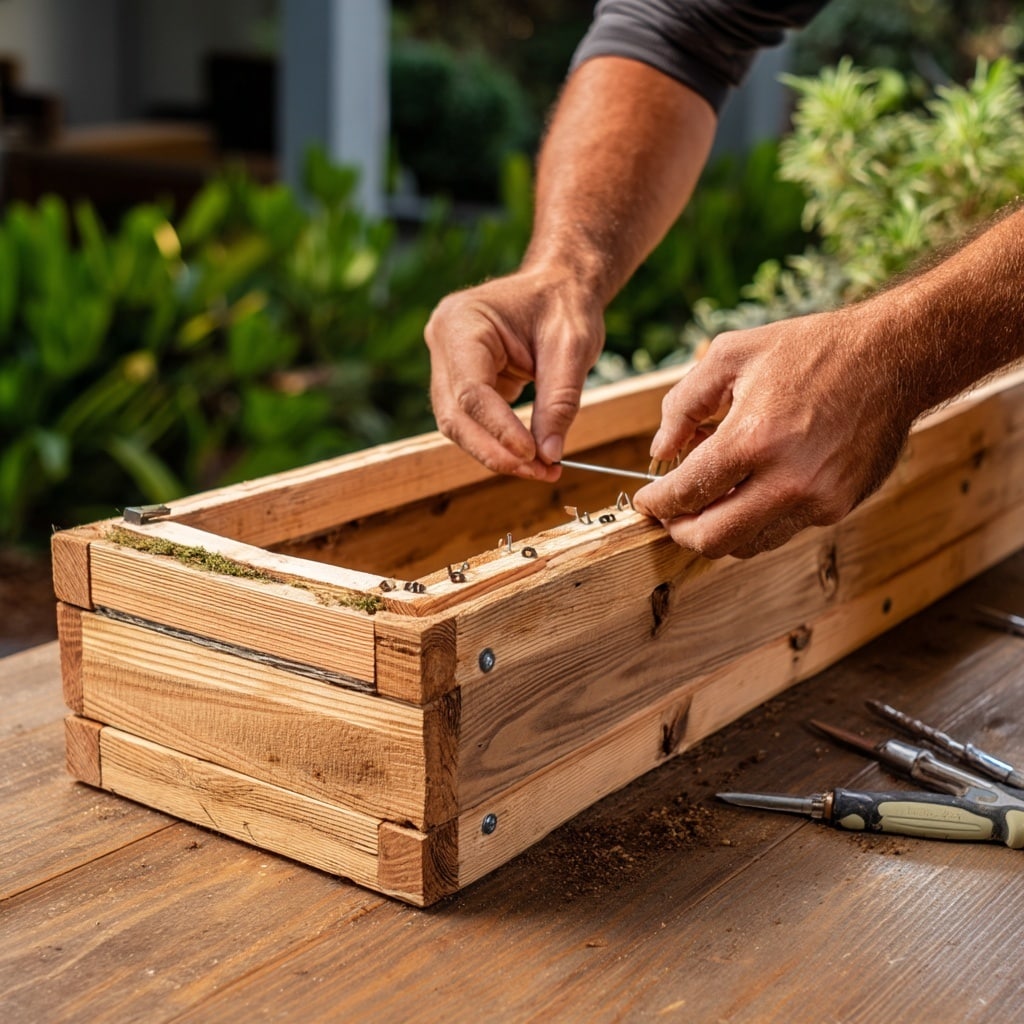 Build Planter Boxes DIY for Deck Railings (Easy & Stylish) 8 Attach Bottom Supports & Side Panels