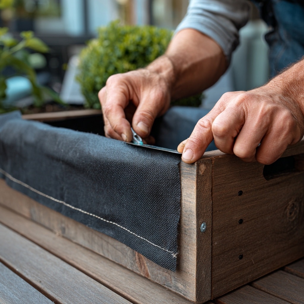 Build Planter Boxes DIY for Deck Railings (Easy & Stylish) 10 Staple in the Landscape Fabric