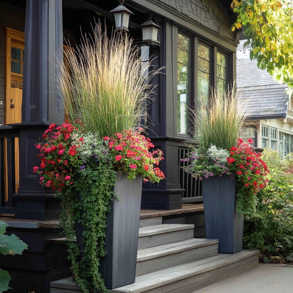 15+ Front Porch Plants and Pot Ideas for Instant Curb Appeal 12 Tall Planters for Steps and Entryways