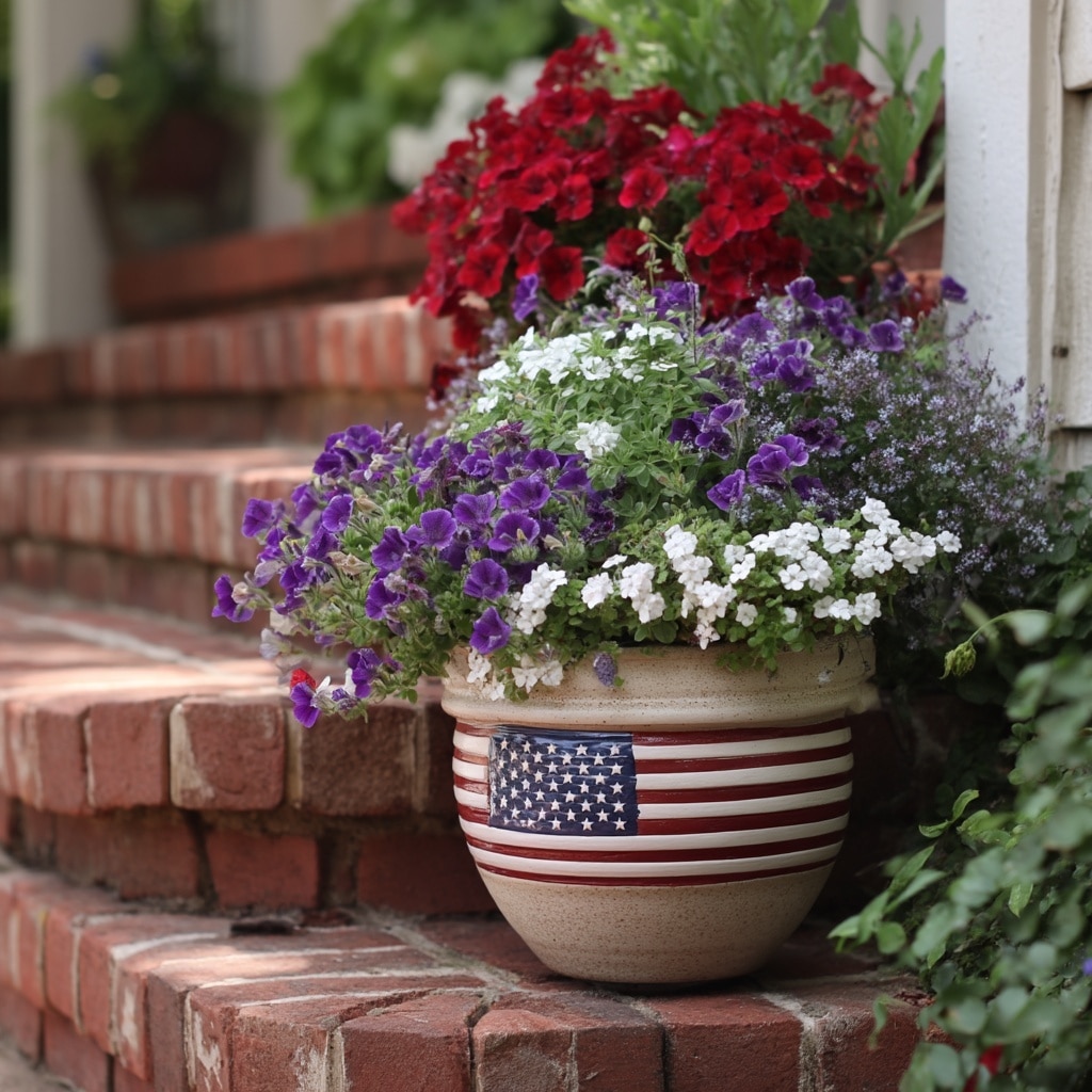 15+ Front Porch Plants and Pot Ideas for Instant Curb Appeal 13 🇺🇸 Red, White, and Blue Porch Planter