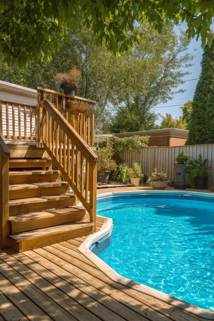 Above Ground Pool Deck Ideas on a Budget (5 DIY Designs) 2 Above Ground Pool Deck Ideas on a Budget (5 DIY Designs)